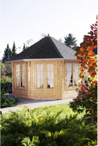 WOLFF Holzpavillon »Roma 4.0«, achteckig, achteckig, BxT: 400 x 400 cm, inkl. Dacheindeckung - beige