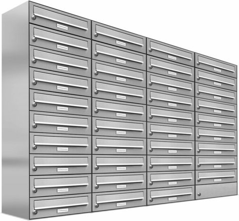 AL BRIEFKASTENSYSTEME Briefkasten, Parteien: 39, Aufputzmontage, BxHxT: 153,595 x 115,0 x 27,5 cm - silberfarben