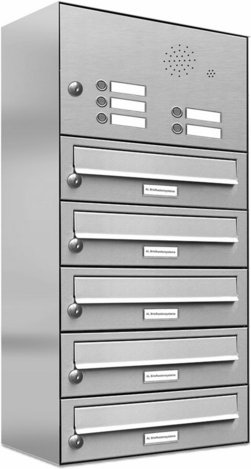 AL BRIEFKASTENSYSTEME Briefkasten, Parteien: 5, Aufputzmontage, BxHxT: 38,5 x 80,5 x 27,5 cm - silberfarben