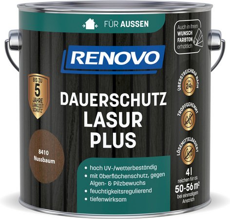 RENOVO Dauerschutzlasur »PLUS«, lmh 4,0L nussbaum 8410 - braun