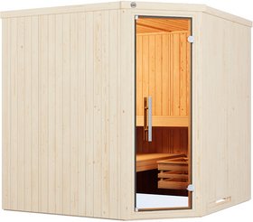 WEKA Ecksauna »VARBERG 3«, 8 Personen, inkl. 9 kW Ofen mit integrierter Steuerung - braun