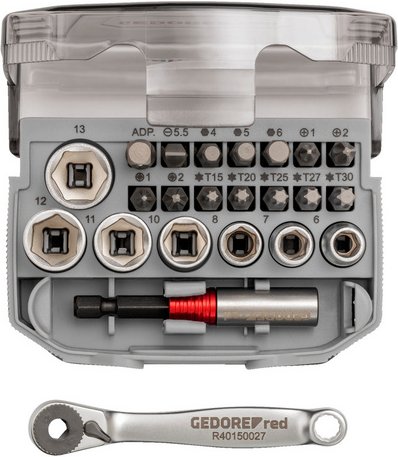 Thumbnail - GEDORE red Steckschlüsselsatz, Bit-Knarren-Satz 1/4" mit Bit-Fix-Adapter compact 23-teilig - silberfarben