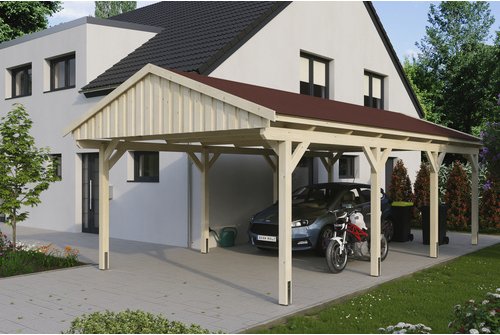 SKANHOLZ Carport »Fichtelberg«, BxT: 423 x 808 cm, Firsthöhe: 326 cm, unbehandelt - beige