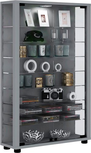 VCM Vitrine »Lumo Mini«, inkl. LED-Beleuchtung, BxH: 59 x 90 cm, Holzwerkstoff/Glas - silberfarben