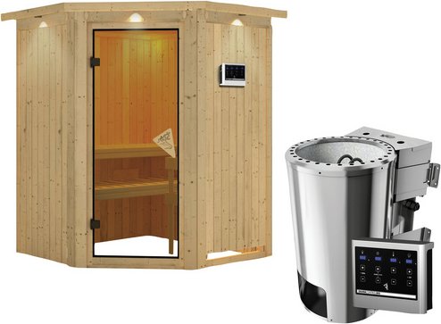 KARIBU Sauna »Wolmar«, inkl. 3.6 kW Saunaofen mit externer Steuerung, für 3 Personen - beige