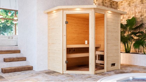 KARIBU Sauna »Velise«, BxTxH: 224 x 159 x 191 cm, ohne Ofen , für 2 Personen - beige