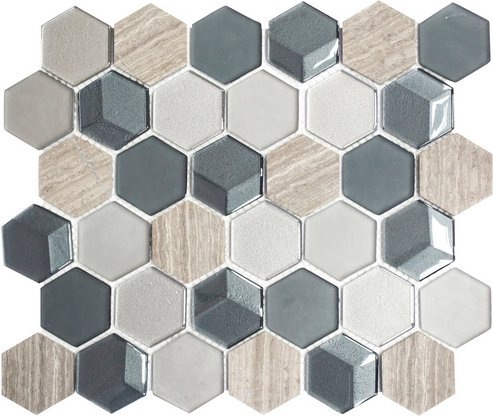 HuH Mosaik Mosaikfliese »Hexa«, BxL: 30 x 26 cm, Wandbelag - grau