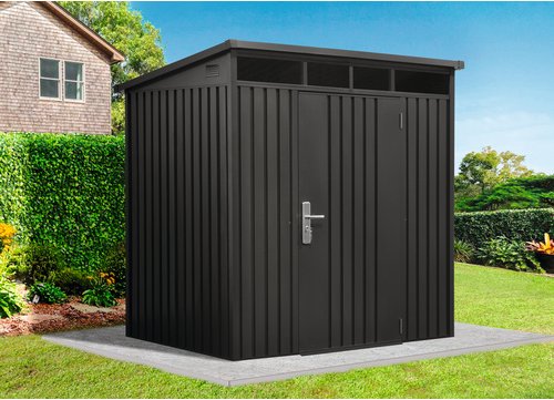 Mr. GARDENER Gerätehaus »Premium Geräte-Pultdachhaus«, Metall, BxHxT: 197 x 201 x 146 cm (Außenmaße inkl. Dachüberstand)...
