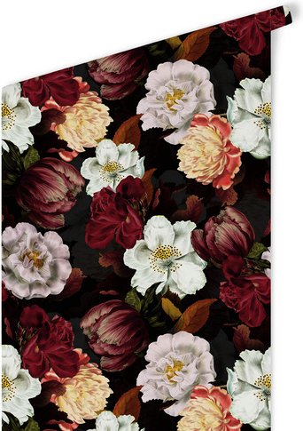 K&L Wall Art Vliestapete »Vintage Vliestapete«, Barock Pfingstrosen schwarz, mehrfarbig, matt - bunt