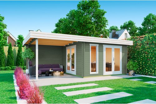 LASITA MAJA Blockbohlenhaus »Anders«, BxHxT: 6688 x 233,7 x 414,8 cm (Außenmaß inkl. Dachüberstand), grün - gruen