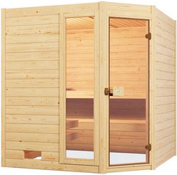 WEKA Massivholzsauna »VALIDA ECK 1.8«, 8 Personen, inkl. 5,4 kW Ofen mit integrierter Steuerung - braun