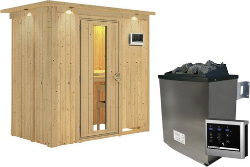 KARIBU Sauna »Pärnu«, inkl. 9 kW Saunaofen mit externer Steuerung, für 2 Personen - beige