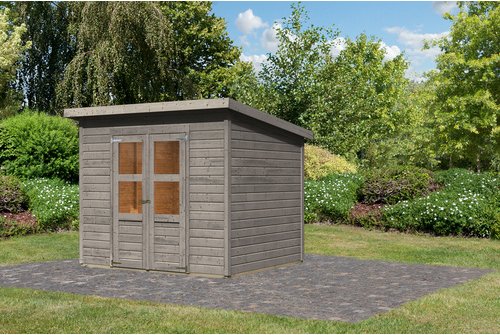 KARIBU Gartenhaus »Merseburg 5«, BxHxT: 268 x 219 x 210 cm (Außenmaße inkl. Dachüberstand), Wandstärke 14 mm - grau