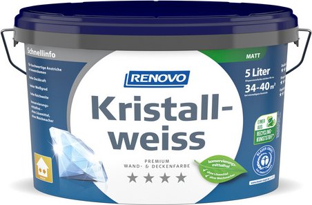 Thumbnail - RENOVO Wand- und Deckenfarbe »Kristallweiss«, matt, 5l