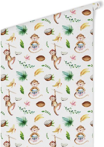 K&L Wall Art Vliestapete »Kinder Vliestapete«, Kokosnuss Affen Baby, mehrfarbig, matt - bunt