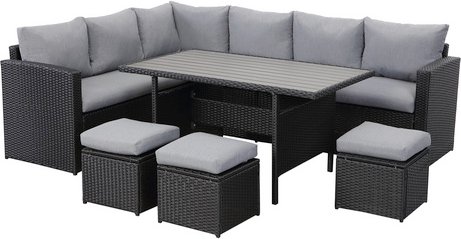 Thumbnail - MeXo Gartenmöbelset »9546«, 6-teilig, Polyrattan/Textil/Metall - silberfarben