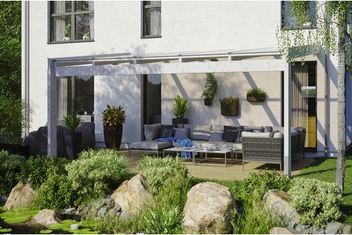 SKANHOLZ Terrassenüberdachung »Novara«, Breite: 557 cm, Dach: Polycarbonat (PC), weiß - weiss