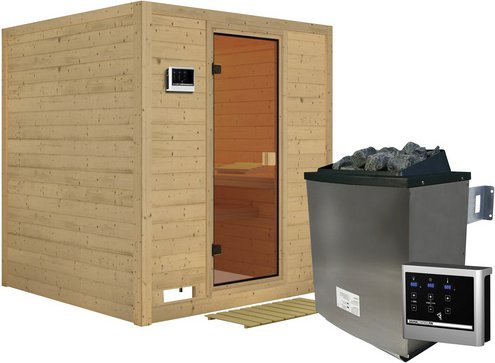 KARIBU Sauna »Sindi«, inkl. 9 kW Saunaofen mit externer Steuerung, für 4 Personen - beige