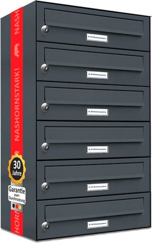 AL BRIEFKASTENSYSTEME Briefkasten, Parteien: 6, Aufputzmontage, BxHxT: 153,593 x 69,0 x 27,5 cm - grau