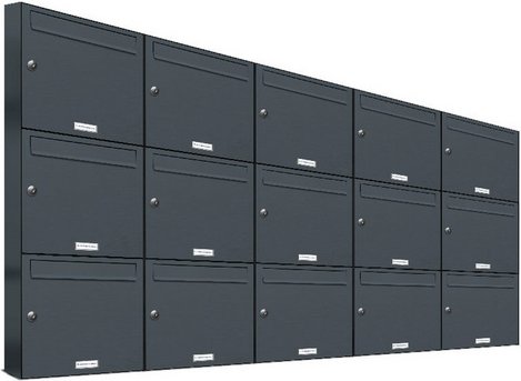 AL BRIEFKASTENSYSTEME Briefkasten, Parteien: 15, Aufputzmontage, BxHxT: 153,343 x 102,6 x 11,6 cm - grau