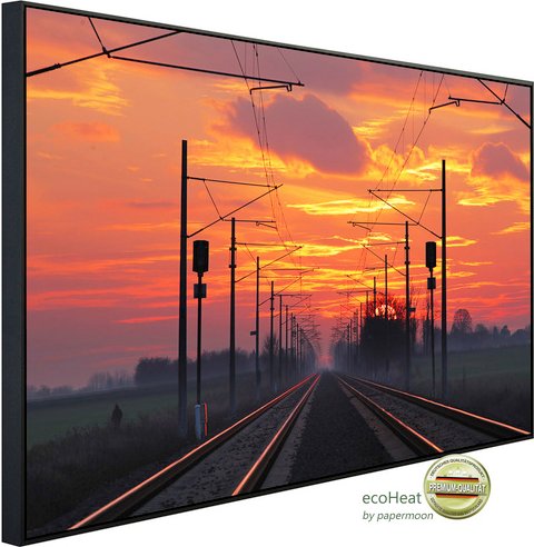 Thumbnail - papermoon Infrarotheizung »EcoHeat - Zugschienen mit Sonnenuntergang«, Matt-Effekt - bunt