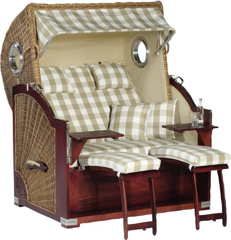 Thumbnail - SUNNY SMART Strandkorb »Rustikal 500 Plus«, BxHxT: 140 x 160 x 95 cm, Dreiviertelllieger, braun/mahagoni - beige