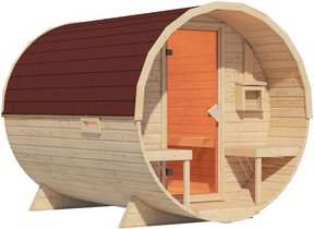 KARIBU Fasssauna »Lauvas 2«, 224x299x229 cm, mit Schindeln - braun