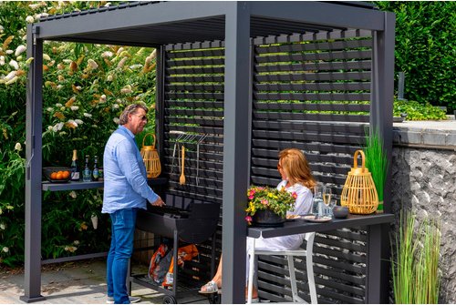 Mr. GARDENER Grillpavillon, 250 x 240 x 150 cm (BxHxT), Aluminium/Stahl, anthrazit, ohne Rückwand - schwarz