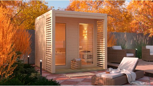 KARIBU Saunahaus »Saad«, BxTxH: x 231 x 276 x 231,5 cm, ohne Ofen, für 4 Personen - braun
