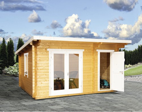 WOLFF FINNHAUS Gartenhaus »Trondheim«, Holz, BxHxT: 490 x 242 x 360 cm (Außenmaße inkl. Dachüberstand) - beige