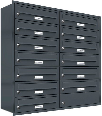 AL BRIEFKASTENSYSTEME Briefkasten, Parteien: 13, Unterputzmontage, BxHxT: 153,359 x 84,5 x 27,5 cm - grau