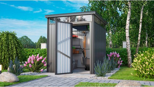 Thumbnail - PERGART Gerätehaus »Rheinfelden«, Metall, BxHxT: 190 x 226 x 245 cm (Außenmaße inkl. Dachüberstand) - grau