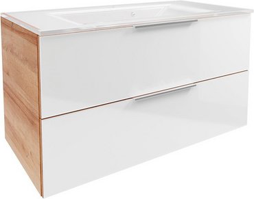 Thumbnail - FACKELMANN Badmöbel-Set »B.Brillant«, Waschplatz 100 cm, Glasbecken, Asteiche-Glas, weiss, 800 x 542 x 489 mm