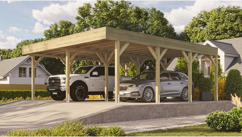 WEKA Doppelcarport, mit Dachbegrünung, (BxT): 6,44 x 6,66 m, Leimholz - braun