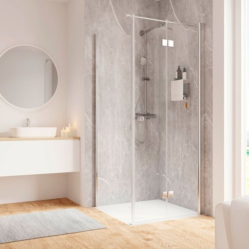 SCHULTE Eckeinstieg »Garant 2.0«, BxHxT: 90 x 200 x 90 cm, Türart: Drehfalttür - silberfarben