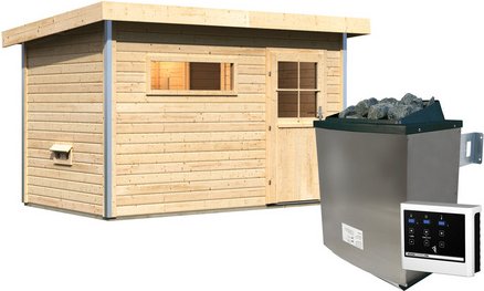 KARIBU Saunahaus »Schwanenburg«, 336x196x228 cm, mit Ofen - braun