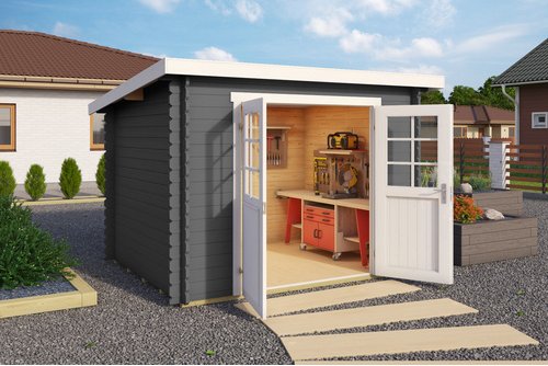 Mr. GARDENER Gartenhaus »Grenada«, Holz, BxHxT: 290 x 211 x 238,4 cm (Außenmaße) - grau