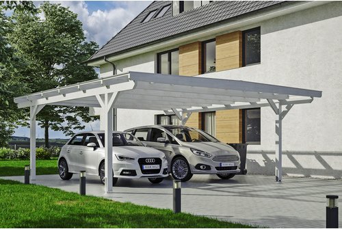 SKANHOLZ Carport »Odenwald«, BxT: 640 x 648 cm, Firsthöhe: 244 cm, lasiert - weiss