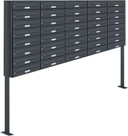 AL BRIEFKASTENSYSTEME Briefkasten, Parteien: 40, Freistehend, BxHxT: 199,5 x 170 x 27,5 cm - grau