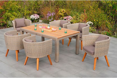 Thumbnail - MERXX Gartenmöbelset »Imperia«, 7-tlg., inkl. Auflagen, Aluminium/Kunststoffgeflecht/Akazie - beige