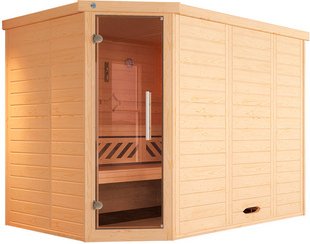 WEKA Sauna »KEMI ECK 2«, 4 Personen, inkl. 9 kW Ofen mit integrierter Steuerung - braun