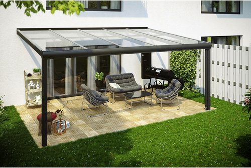 SKANHOLZ Terrassenüberdachung »Modena«, Breite: 541 cm, Dach: Verbund-Sicherheits-Glas (VSG), schiefergrau