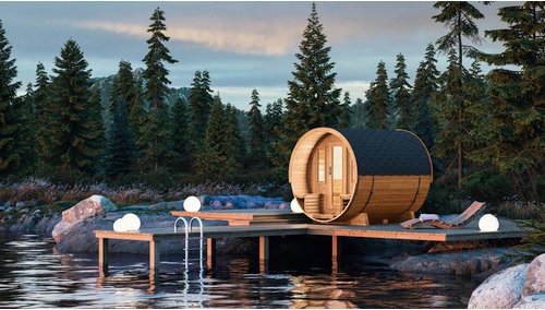 WOLFF FINNHAUS Fasssauna »de luxe«, BxHxT: 235 x 242 x 280 cm, Fichtenholz - braun