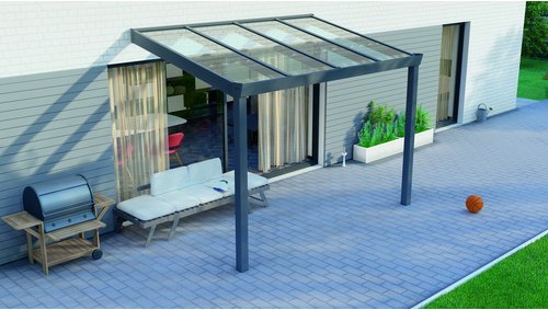 GARDENDREAMS Terrassenüberdachung »Legend«, BxT: 300 x 250 cm, anthrazit / RAL7016, Glasdach - grau
