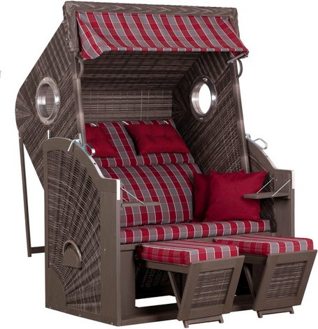 DEVRIES Strandkorb, BxHxT: 130 x 160 x 80 cm, Dreiviertelllieger, dunkelgrau - rot