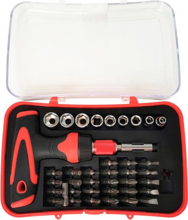 GO/ON! Ratschen-Schraubendreher-Set, 39-tlg, Stahl - rot