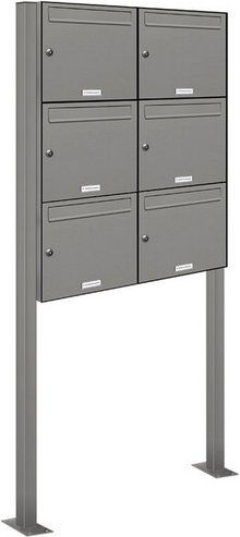 AL BRIEFKASTENSYSTEME Briefkasten, Parteien: 6, Freistehend, BxHxT: 84,6 x 170 x 11,6 cm - grau