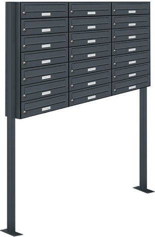 AL BRIEFKASTENSYSTEME Briefkasten, Parteien: 21, Freistehend, BxHxT: 153,67 x 170,0 x 27,5 cm - grau