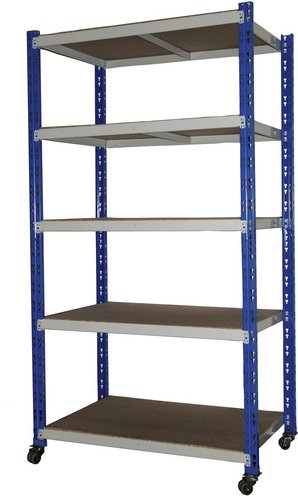 SZAGATO Rollregal, BxHxT: 100 x 188 x 60 cm, Stahl, 5 Böden - blau