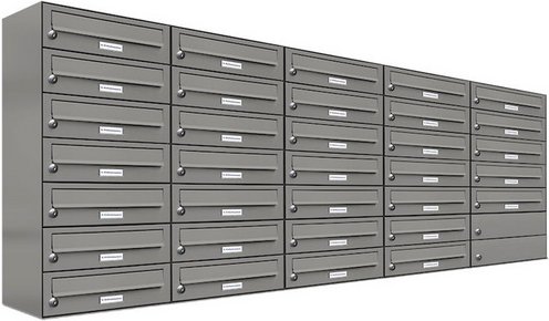 AL BRIEFKASTENSYSTEME Briefkasten, Parteien: 33, Aufputzmontage, BxHxT: 191,5 x 80,5 x 27,5 cm - grau